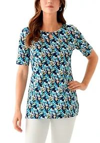 Women's Printed Keyhole Top