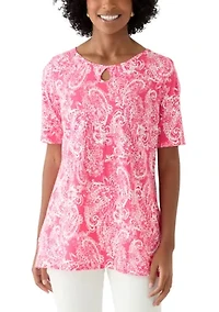 Women's Printed Keyhole Top