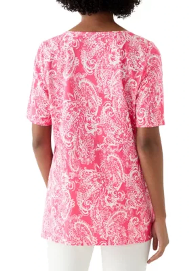 Women's Printed Keyhole Top