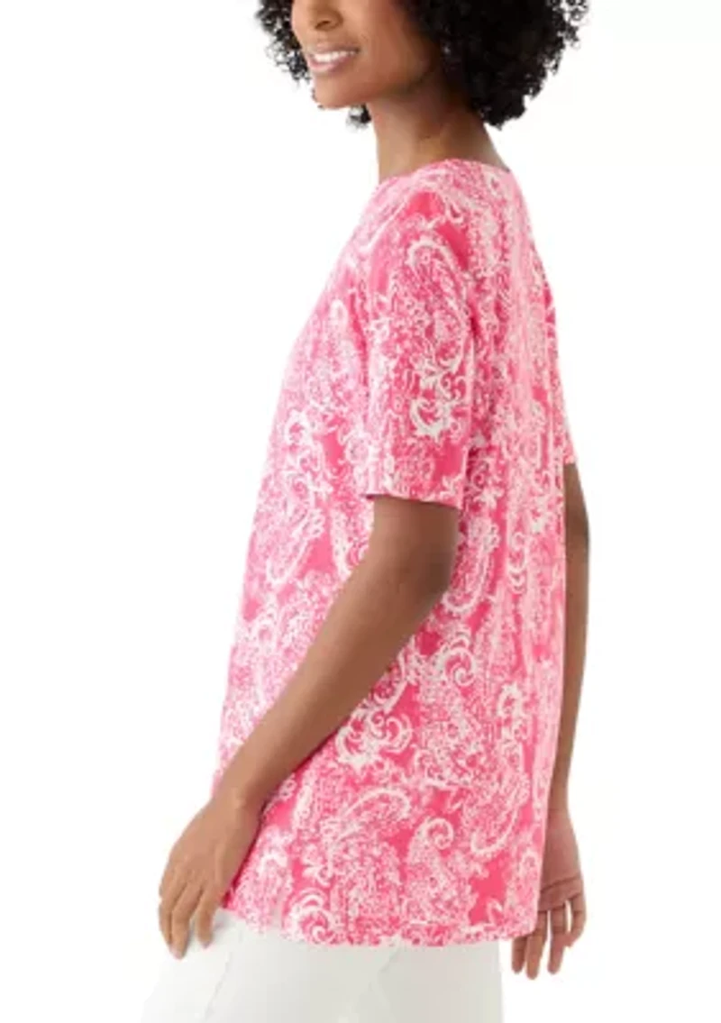 Women's Printed Keyhole Top