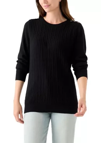 Women's Long Sleeve Cable Crew Neck Sweater