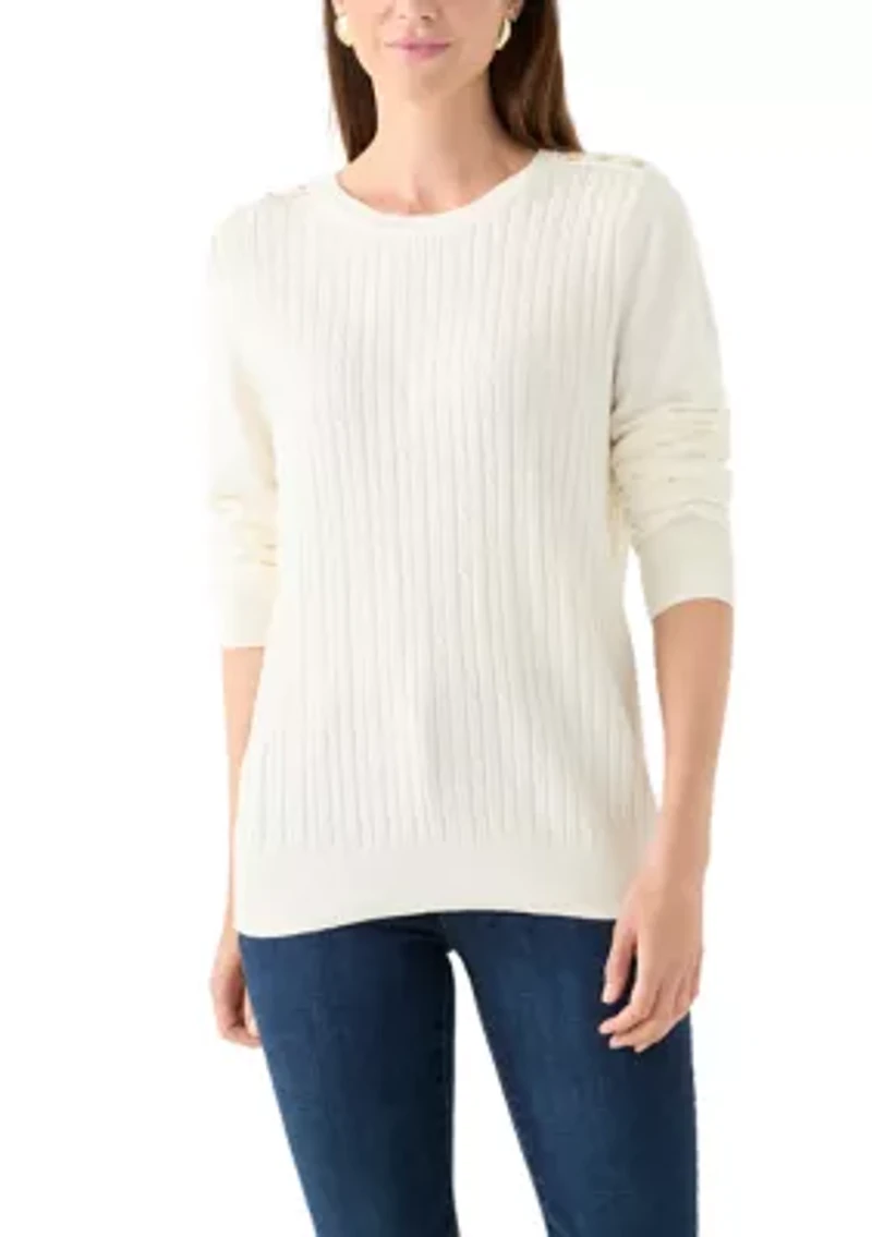 Women's Long Sleeve Cable Crew Neck Sweater