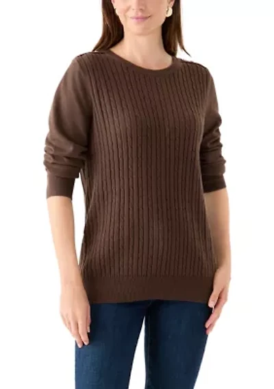 Women's Long Sleeve Cable Crew Neck Sweater