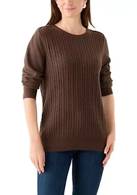 Women's Long Sleeve Cable Crew Neck Sweater