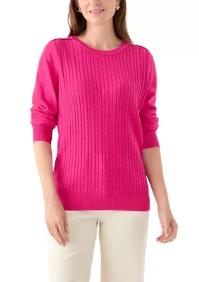 Women's Long Sleeve Cable Crew Neck Sweater