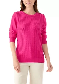 Women's Long Sleeve Cable Crew Neck Sweater