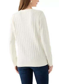 Women's Long Sleeve Cable Crew Neck Sweater