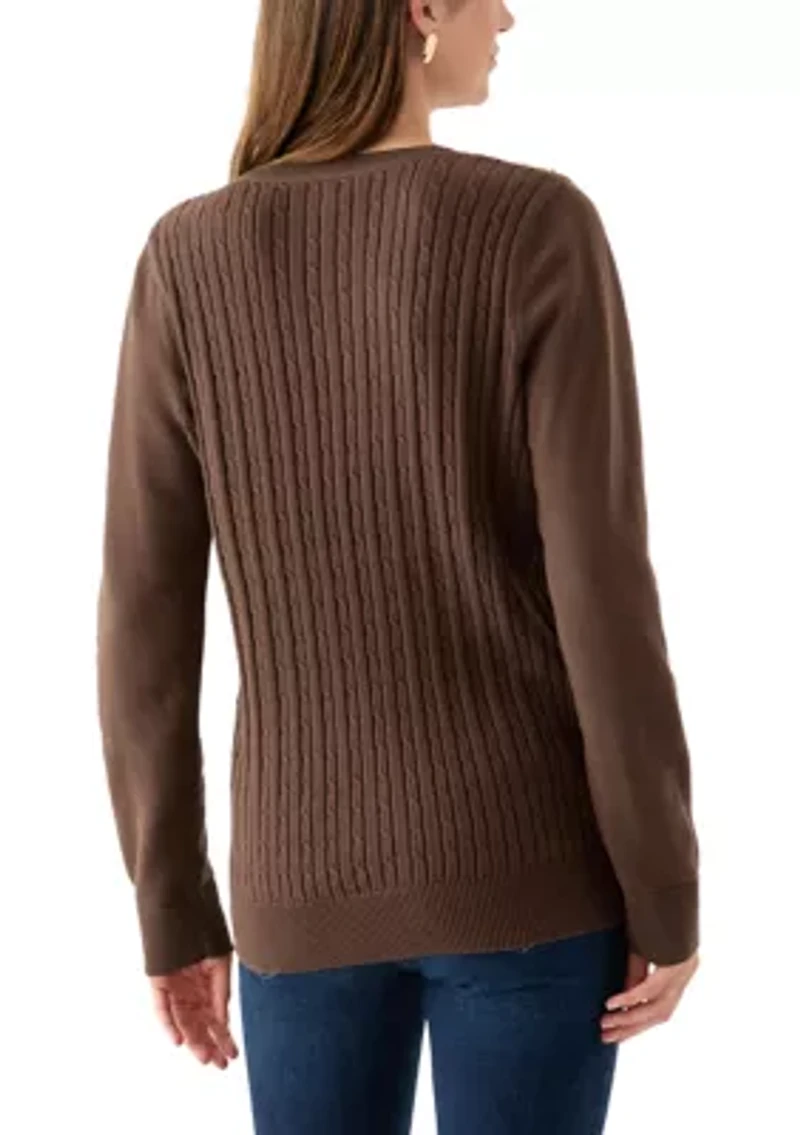 Women's Long Sleeve Cable Crew Neck Sweater