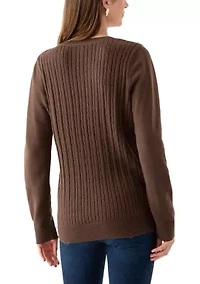 Women's Long Sleeve Cable Crew Neck Sweater