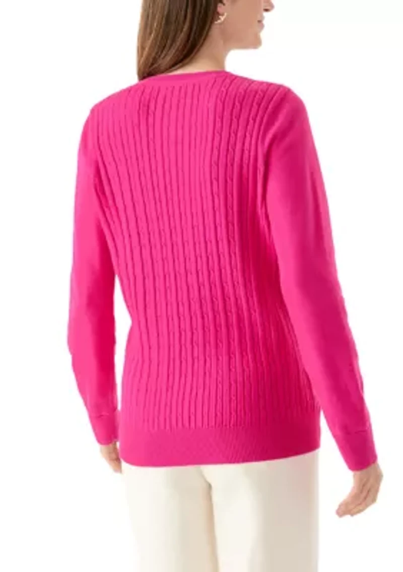 Women's Long Sleeve Cable Crew Neck Sweater