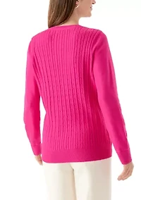 Women's Long Sleeve Cable Crew Neck Sweater