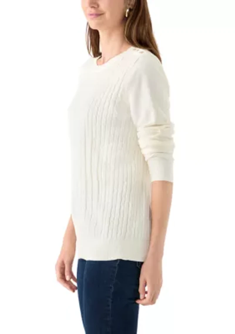 Women's Long Sleeve Cable Crew Neck Sweater