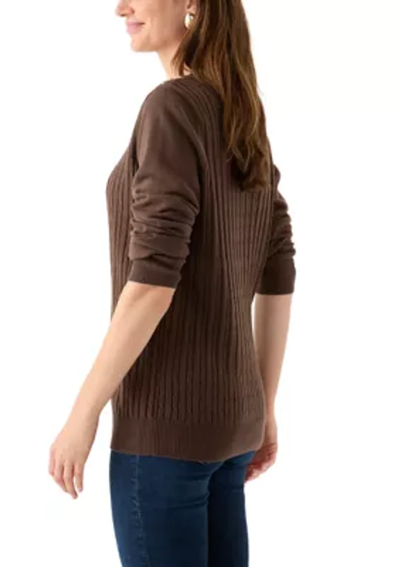 Women's Long Sleeve Cable Crew Neck Sweater