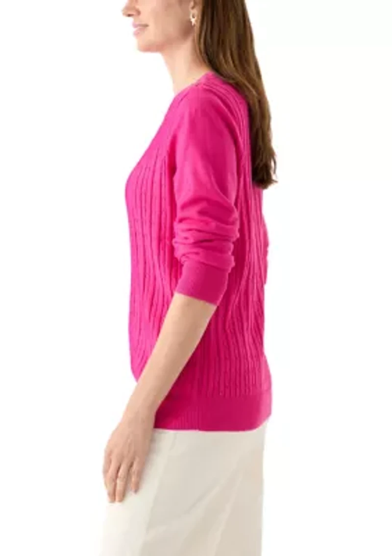 Women's Long Sleeve Cable Crew Neck Sweater