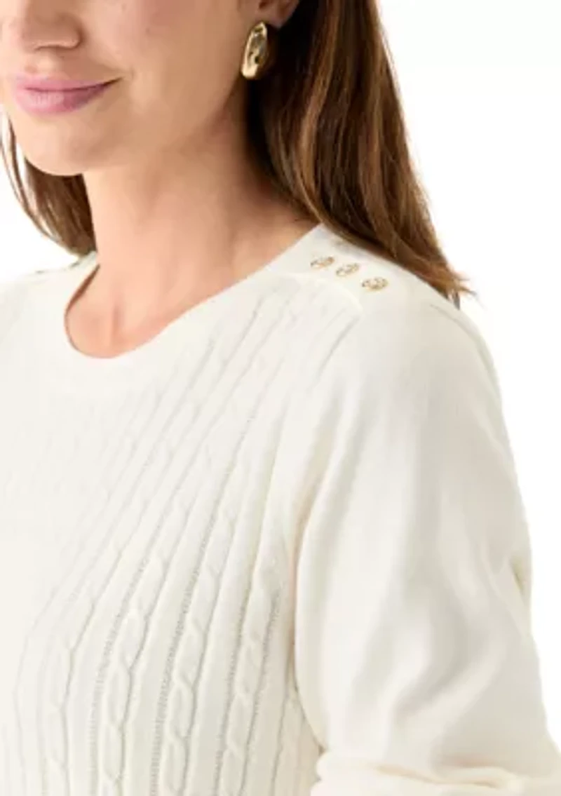 Women's Long Sleeve Cable Crew Neck Sweater