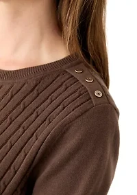 Women's Long Sleeve Cable Crew Neck Sweater