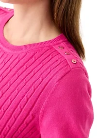 Women's Long Sleeve Cable Crew Neck Sweater