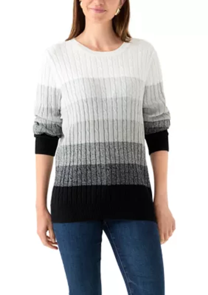 Women's Long Sleeve Cable Crew Neck Color Block Sweater