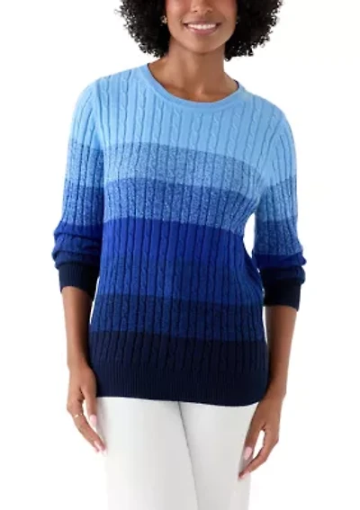 Women's Long Sleeve Cable Crew Neck Color Block Sweater