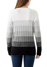 Women's Long Sleeve Cable Crew Neck Color Block Sweater