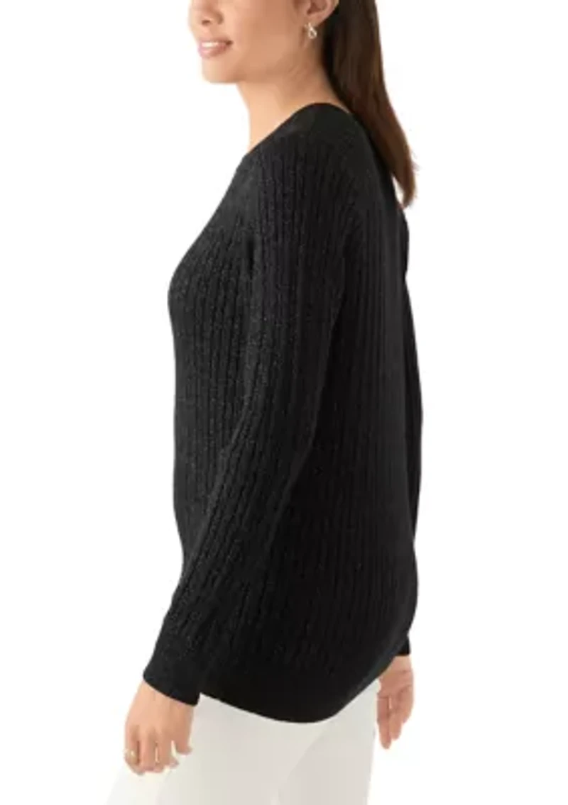 Women's Cable Knit Lurex Sweater