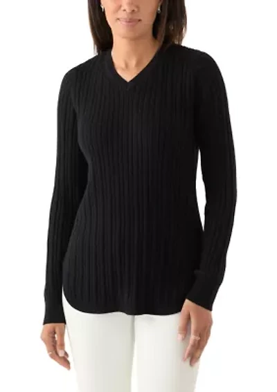 Women's V-Neck Cable Knit Sweater