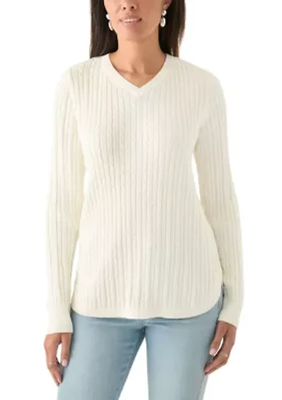 Women's V-Neck Cable Knit Sweater