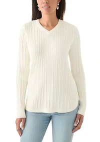 Women's V-Neck Cable Knit Sweater