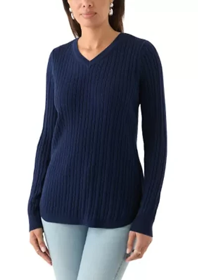 Women's V-Neck Cable Knit Sweater