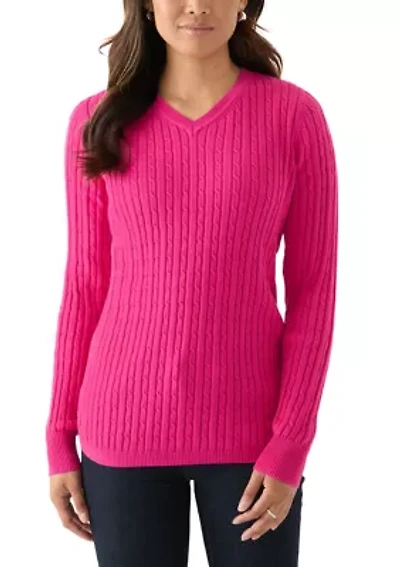 Women's V-Neck Cable Knit Sweater