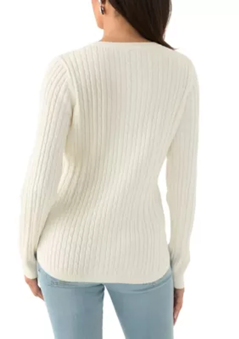 Women's V-Neck Cable Knit Sweater