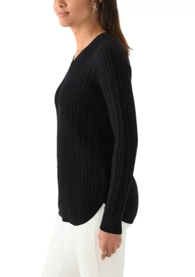Women's V-Neck Cable Knit Sweater