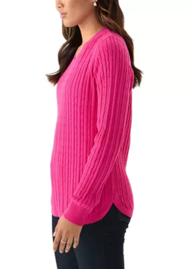 Women's V-Neck Cable Knit Sweater