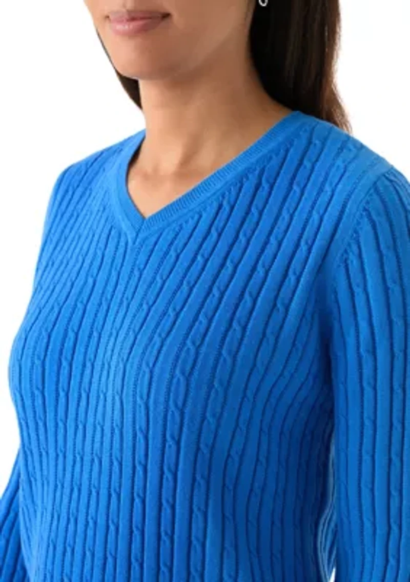 Women's V-Neck Cable Knit Sweater