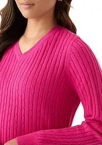 Women's V-Neck Cable Knit Sweater