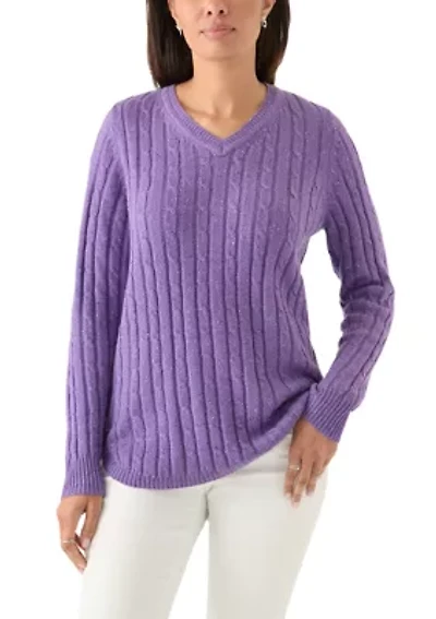 Women's Cable Knit V-Neck Sweater