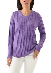 Women's Cable Knit V-Neck Sweater