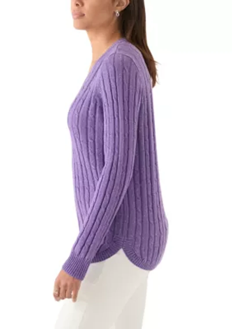 Women's Cable Knit V-Neck Sweater