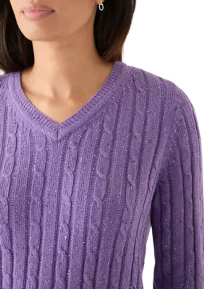Women's Cable Knit V-Neck Sweater