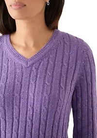 Women's Cable Knit V-Neck Sweater