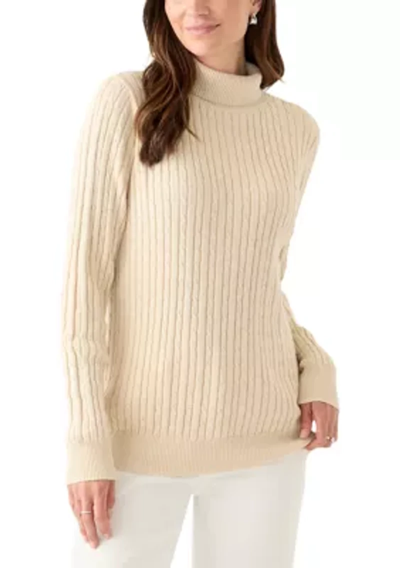 Women's Long Sleeve Cable Turtleneck Sweater