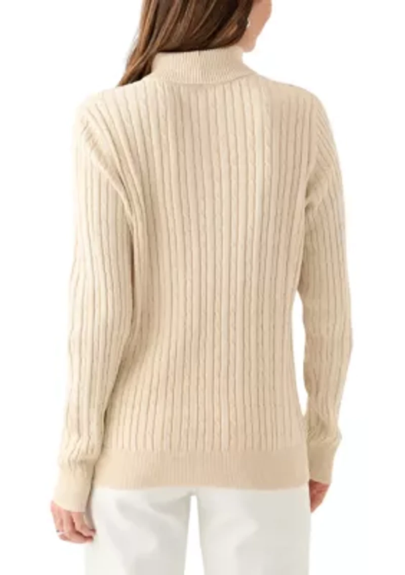 Women's Long Sleeve Cable Turtleneck Sweater