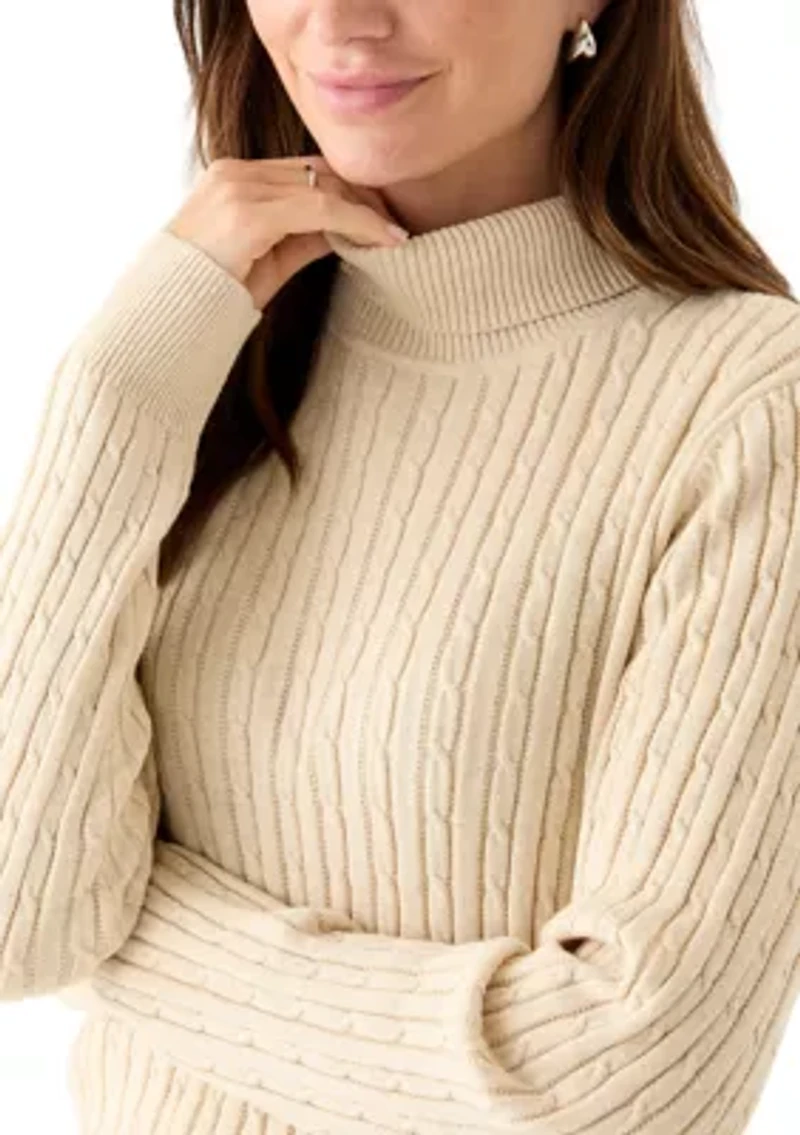 Women's Long Sleeve Cable Turtleneck Sweater