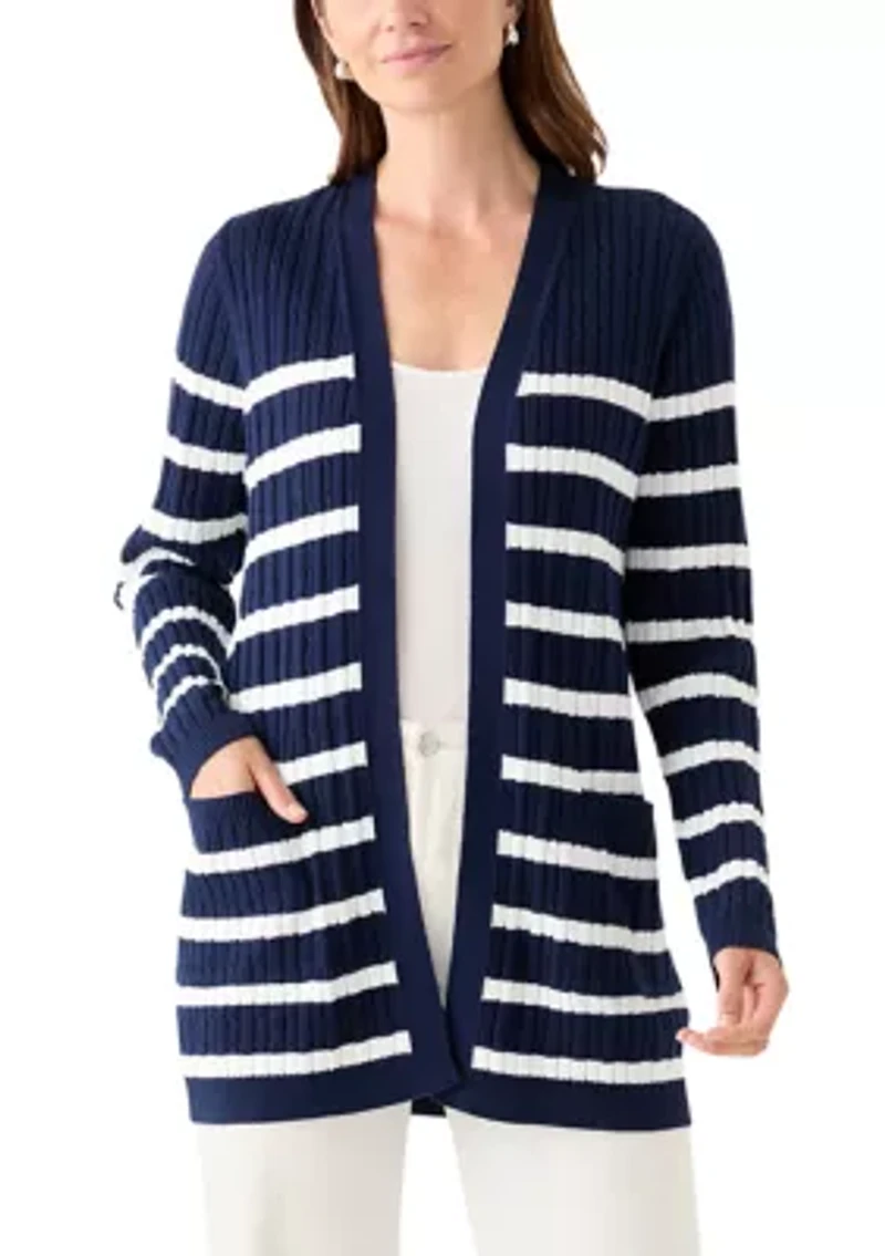Women's Long Sleeve Cable Stripe Cardigan