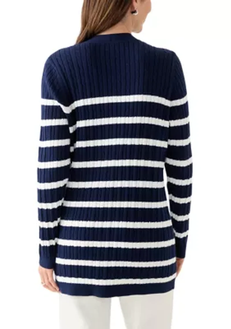 Women's Long Sleeve Cable Stripe Cardigan