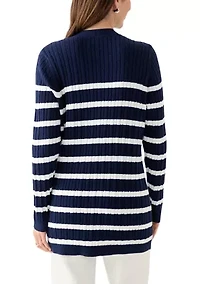 Women's Long Sleeve Cable Stripe Cardigan