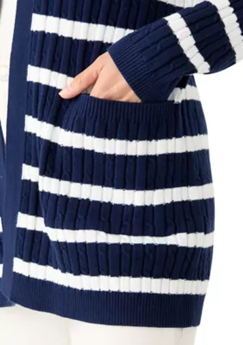 Women's Long Sleeve Cable Stripe Cardigan
