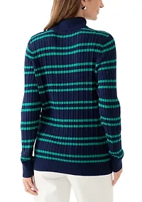 Women's Long Sleeve Cable Stripe Turtleneck Sweater