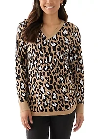 Women's Printed Cable Knit V-Neck Sweater