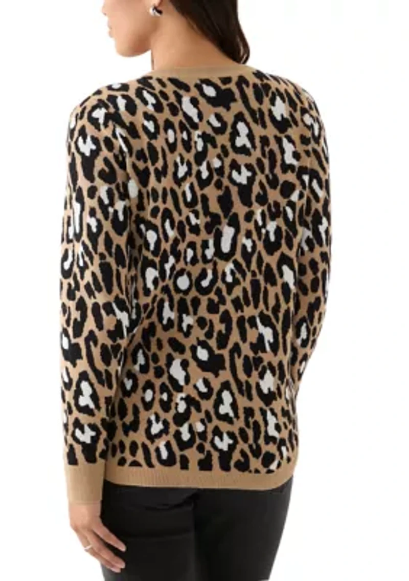 Women's Printed Cable Knit V-Neck Sweater